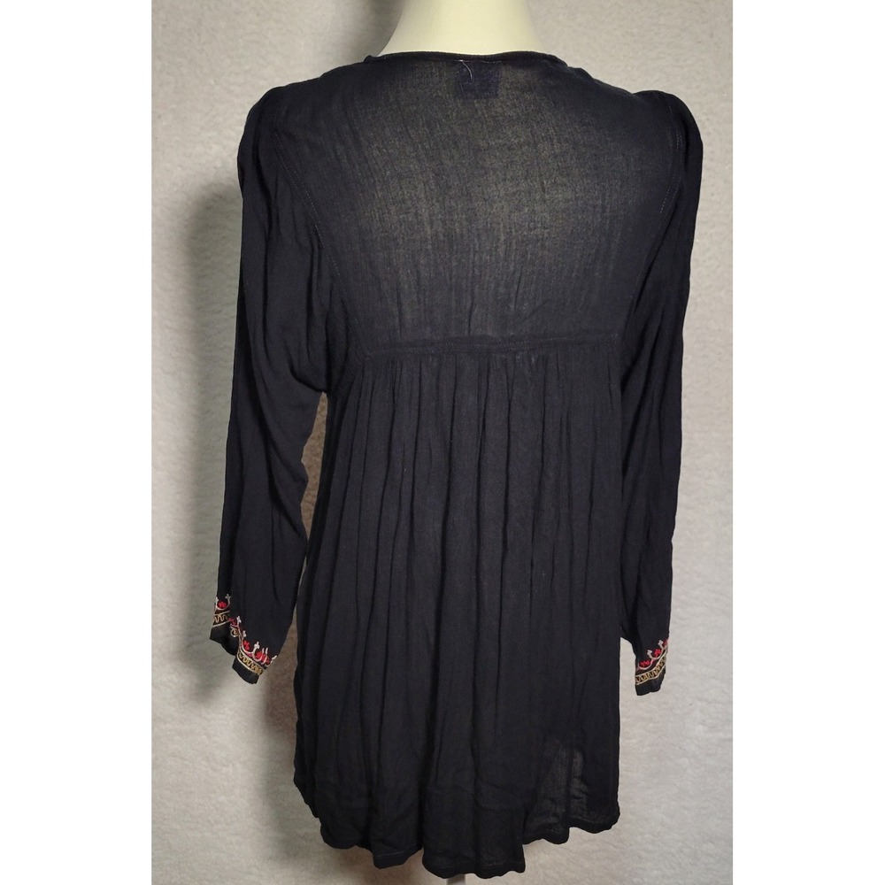 Geeta Women's 100% Rayon Blouse Tunic Black Embroidery Free Size Boho 0476 - Picture 3 of 10